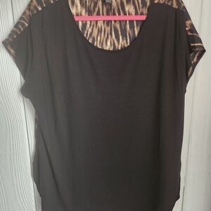 Chico's Black Top with Leopard Print Accents